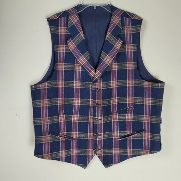 Allen Edmonds Plaid Wool Vest Size 42L Classic Preppy Tweed Vintage Style - Picture 3 of 11